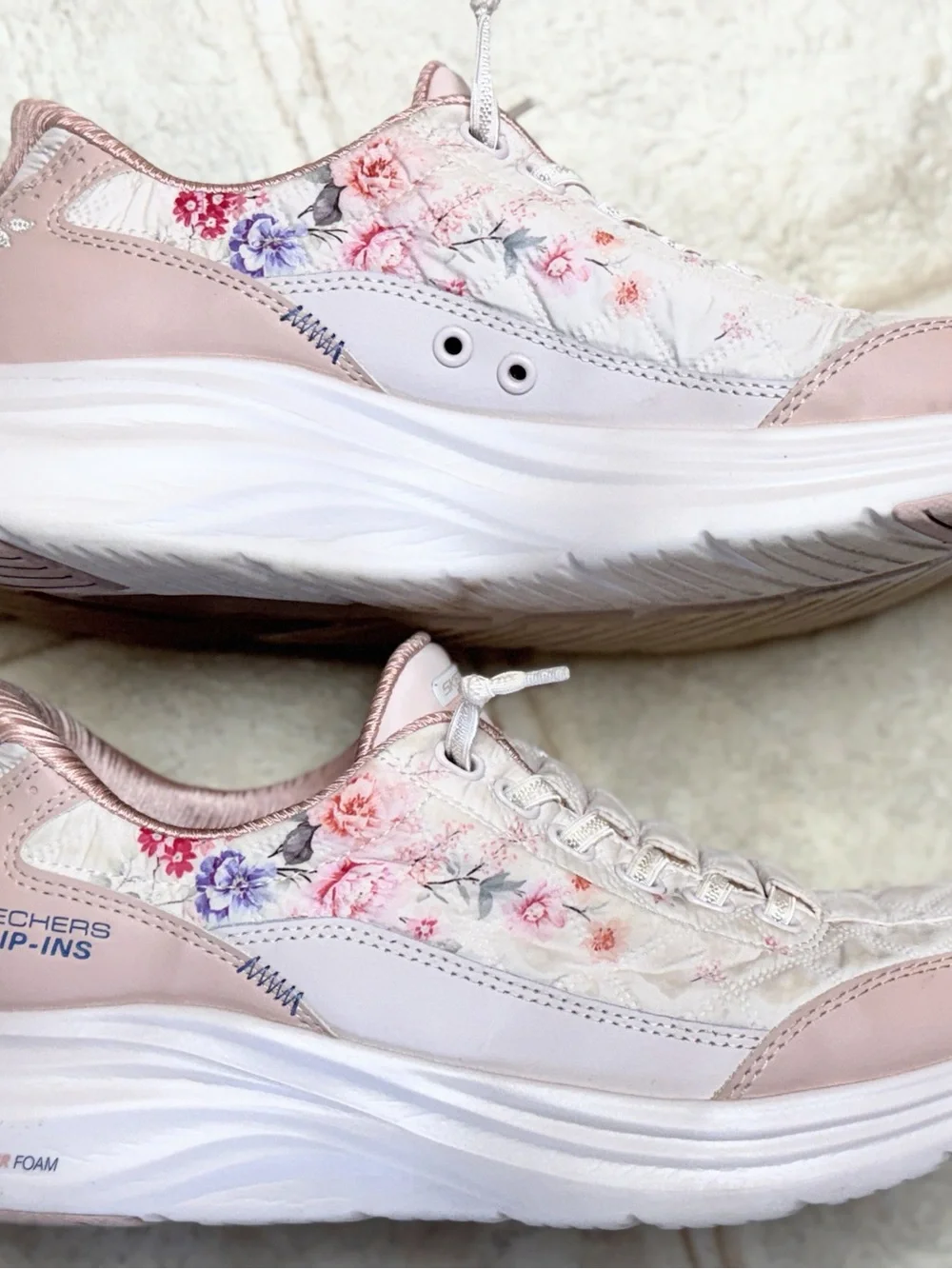 Skechers Women's Light Pink Quilted Slip-On Athletic Sneakers